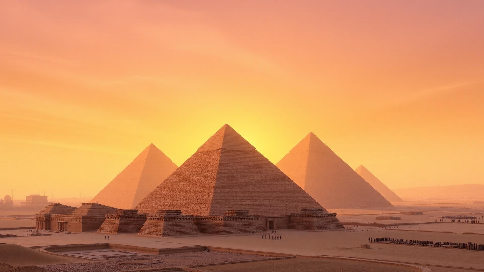 The pyramids of Giza at sunset